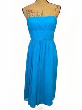 J. Crew Emily Silk Chiffon Midi Dress Strapless Turquoise Blue Size 12